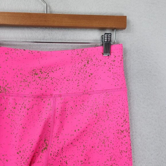 Zyia Pants Womens 6 8 Pink Gold Splatter Leggings Crop Mid Rise Athletic Running - Picture 9 of 11